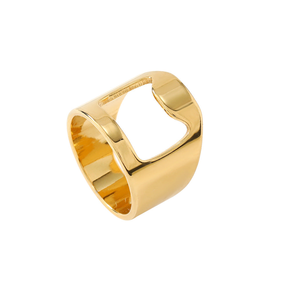 Wholesale Opener Ring Laser Cut Hollow Beer Bottle Opener Titanium Steel Ring